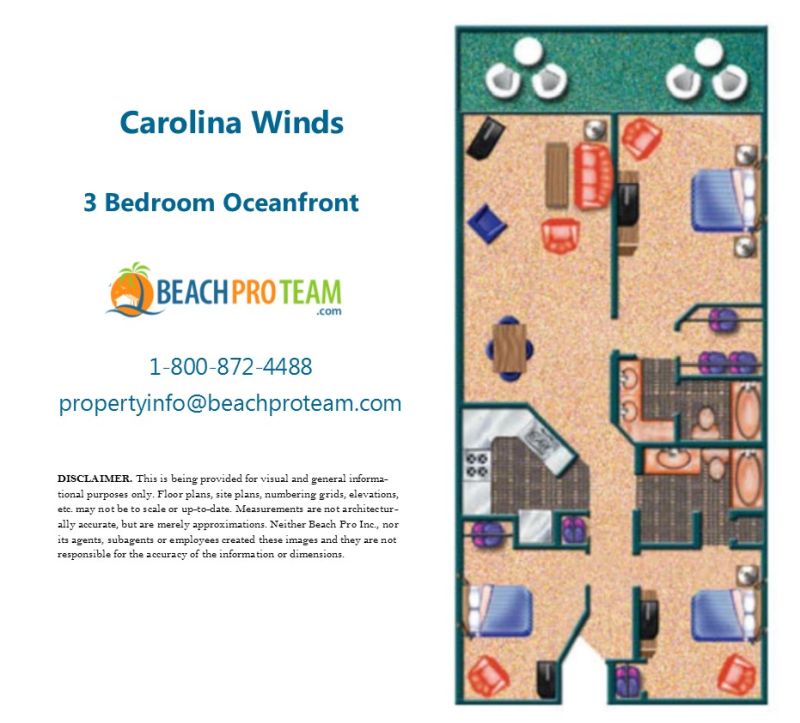 Carolina Winds Floor Plan - 3 Bedroom Oceanfront Center